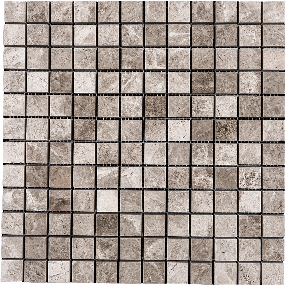 Silver Diamond 1x1 Mosaic Polished Tile – detailed close-up showing the refined marble texture and consistent, high-quality craftsmanship, suitable for backsplashes and feature walls.