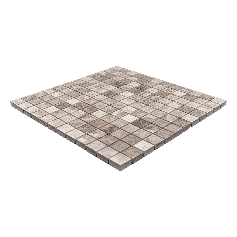 Silver Diamond 1x1 Mosaic Tile in polished finish – natural stone in a light gray tone, featuring a smooth and reflective surface, ideal for bathrooms and kitchens.
