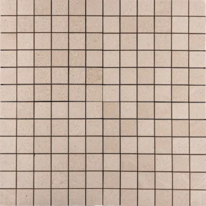 2x2 honed limestone mosaic tile sheet showcasing uniform, smooth, and matte surface in beige tones, ideal for kitchen backsplashes and bathroom walls.