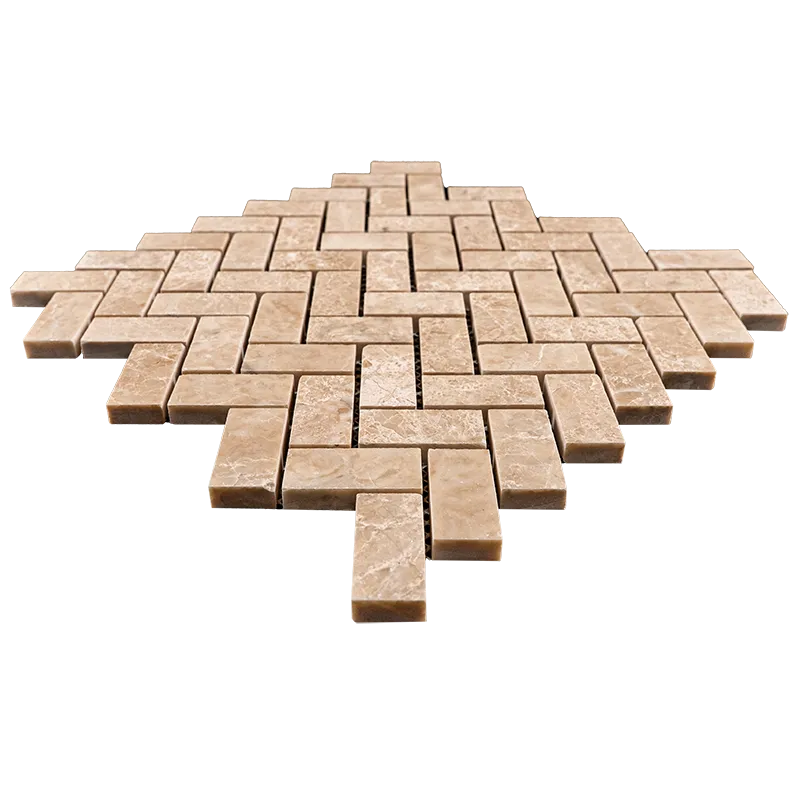 Royal Beige Herringbone Polished Marble Mosaic laid out with elegant beige hues and subtle shine.