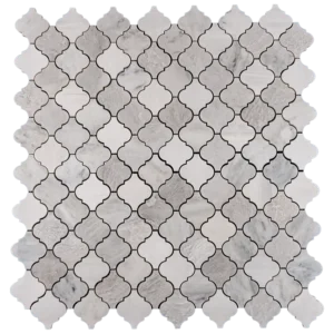 Arabesque polished marble mosaic tile with Dolomite, Iceberg and Imperial White blend