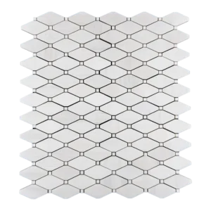 Top view of clipped diamond polished dolomite marble mosaic tile in white finish