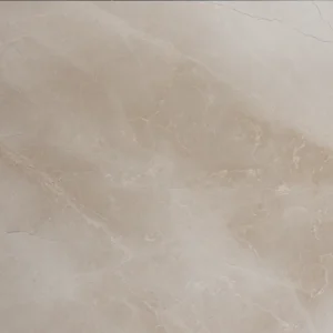 Overhead view of a square Botticino marble tile in polished beige with soft veining.