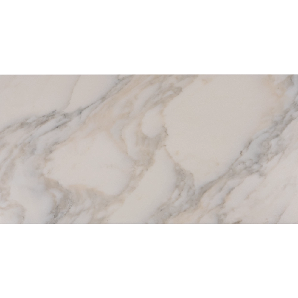 Flat lay of Calacatta honed marble tile with natural warm tones and cloud-like veining movement.