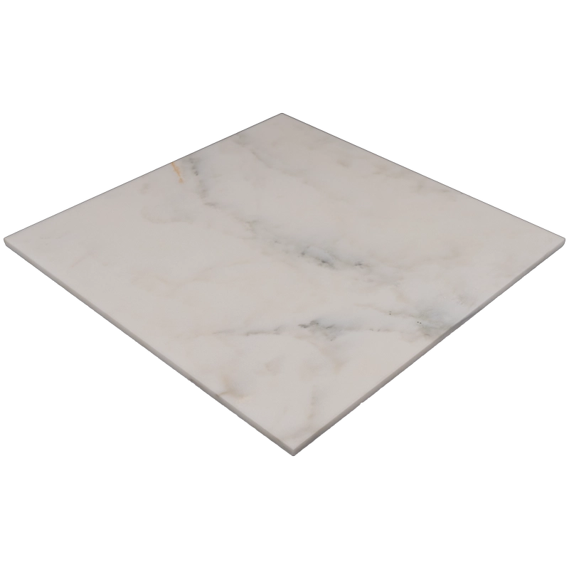 Perspective view of Calacatta marble tile 18x18 honed with clean beveled edge
