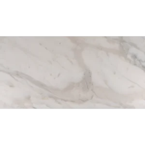 Large-format Calacatta tile 18x36 honed beveled – creamy white surface with sweeping veining