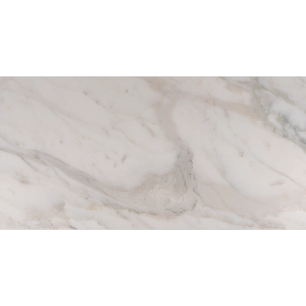 Large-format Calacatta tile 18x36 honed beveled – creamy white surface with sweeping veining