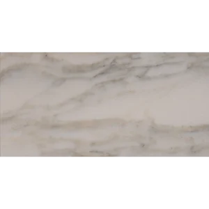 Flat view of polished Calacatta 6x12 tile highlighting its rich veining pattern