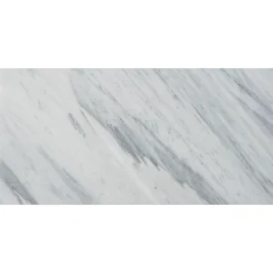 Full view of a single Carrara honed tile displaying its distinctive white marble body and subtle gray linear veining.