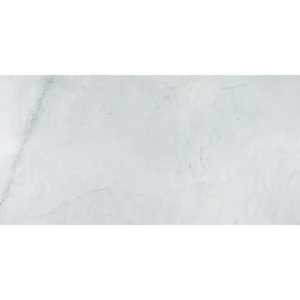 Full top view of Honed Carrara marble tile in 18"x36" size, showcasing soft gray veining and bright white background.