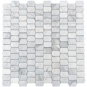Carrara White Picket Polished Marble Mosaic Tile front view