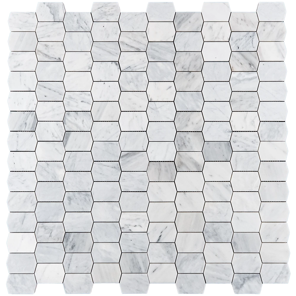 Carrara White Picket Polished Marble Mosaic Tile front view