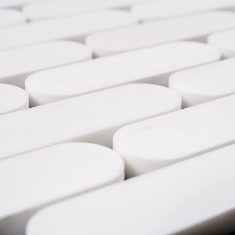 Detailed image of Dolomite Petit Beurre polished mosaic tile sheet featuring a modern and minimalist design.