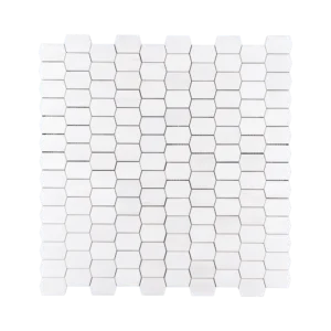 Honed Dolomite Picket Mosaic Tile featuring natural white stone with a subtle matte finish in a modern picket pattern.