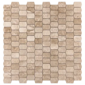 Polished Royal Beige Picket marble mosaic sheet featuring warm beige tones in a modern picket pattern