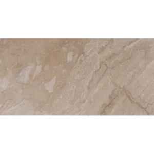 Top view of Royal Beige 12x24 polished marble tile featuring warm beige tones and natural veining.