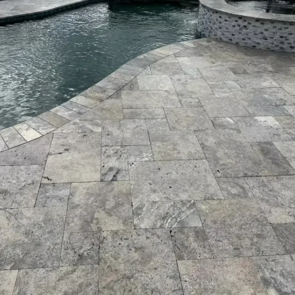 Tuscan Silver Mix Tumbled Travertine Pavers – French Pattern Elegance - Image 4