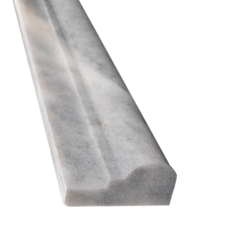 Side view of Bardiglio polished marble chair rail revealing detailed molding and refined texture