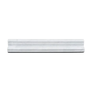 Front view of Carrara white marble crown molding with soft veining and polished finish.