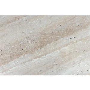 Full view of Desert Bloom 16"x24" tumbled travertine paver showing warm beige and cream tones with natural veining, ideal for outdoor patios, pool decks, and pathways