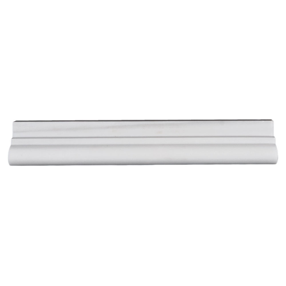 Front view of 2"x12" polished Dolomite marble chair rail with classic curved edge