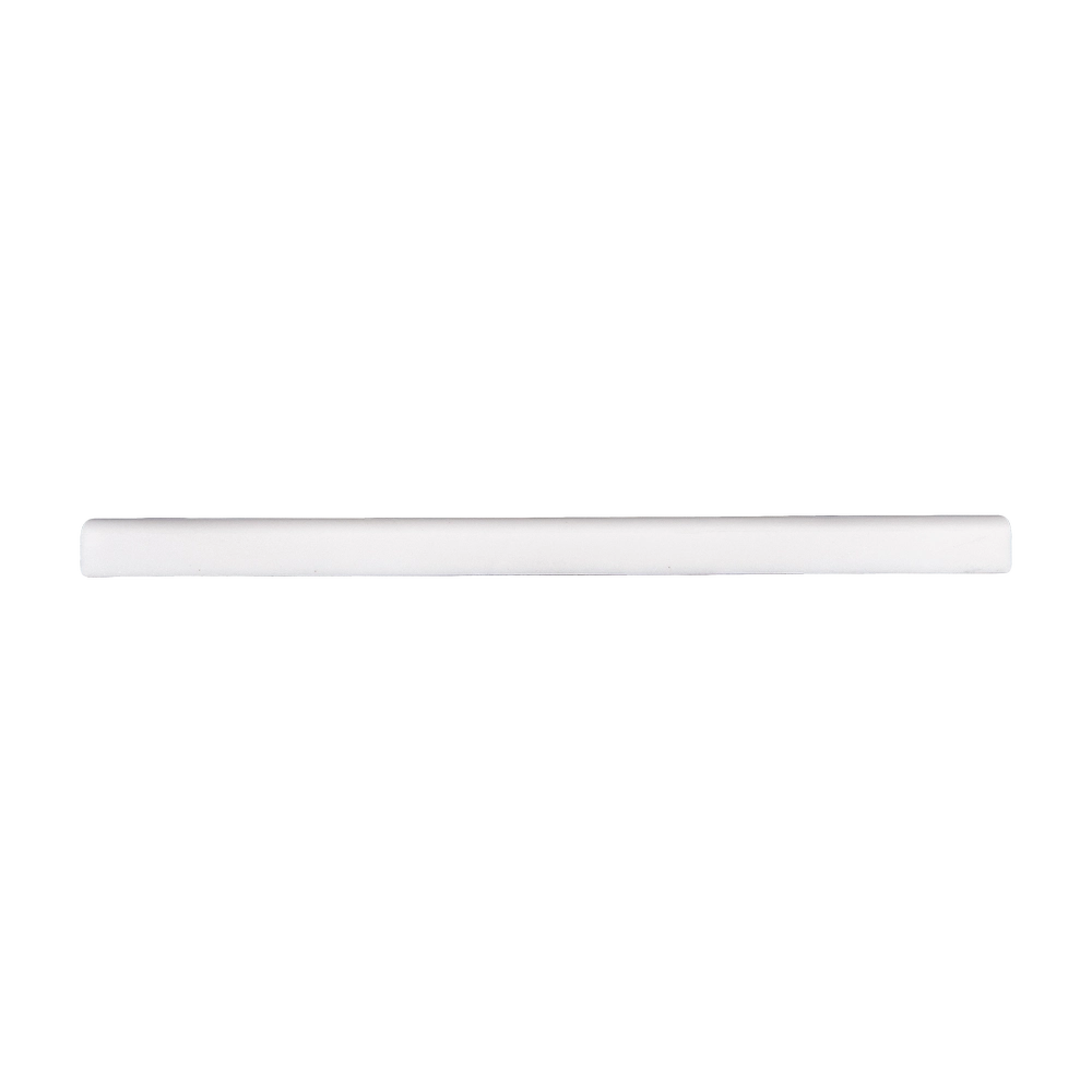 Straight top view of Dolomite white marble pencil liner trim showing its slender cylindrical profile