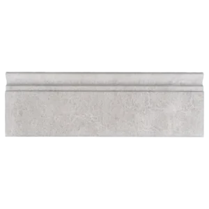 Front view of Iceberg polished marble baseboard trim showcasing clean lines and subtle icy veining.