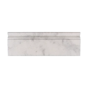 Milas white marble baseboard trim, honed finish, 4x12 inches, front view.