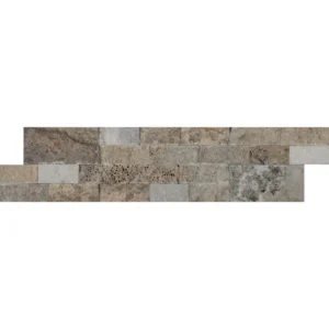 Triverra 3D travertine ledgestone panel in 6x24 size with multi-tonal textured surface – front view