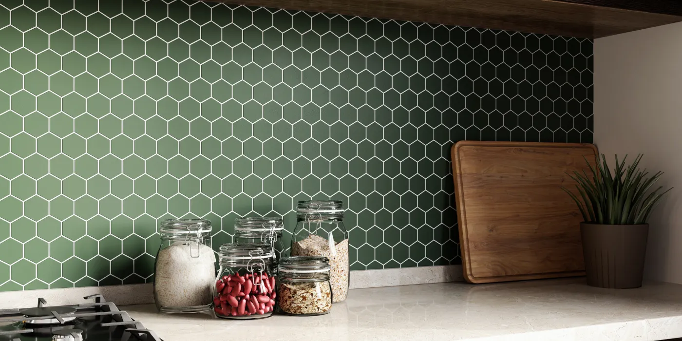 mosaic tiles green kitchen backsplash