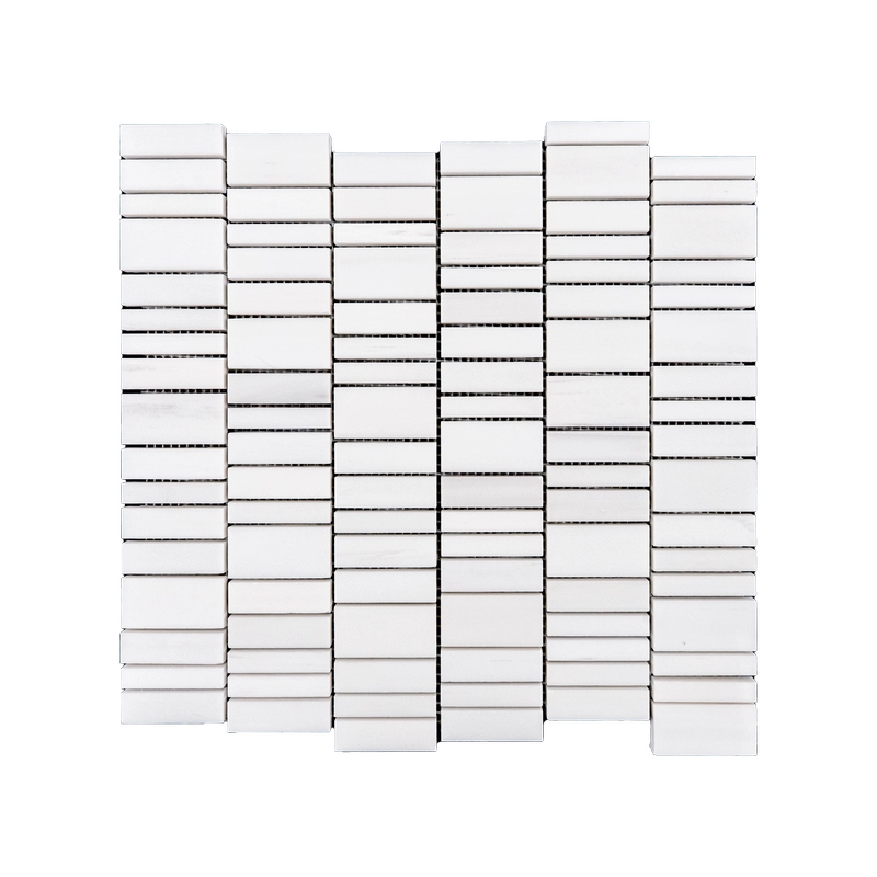 Cropped front view of a single Dolomite strip linear sheet highlighting the repeating stacked pattern.