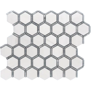 Dolomite with Bardiglio Touch Polished Marble Mosaic Tile sheet with polished hexagon pattern