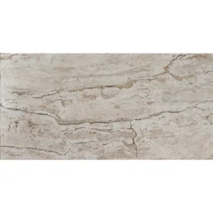 beige-cream base with soft taupe, horizontally layered veining and scattered natural pits; rustic tumbled finish.
