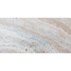 creamy beige base with flowing blue-gray/taupe veining; matte, weathered full-tile view.