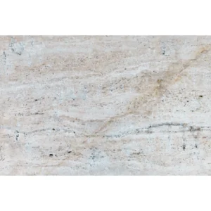 Full 16"x24" paver view—horizontal beige/ivory movement with subtle gray-blue streaks and scattered travertine holes; tumbled, matte finish.