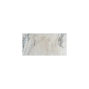 Norwegian River 6"x12" Tumbled Travertine Paver – beige field with river-like bands of gray and faint blue-gray, subtle pores, and a weathered, tumbled finish.