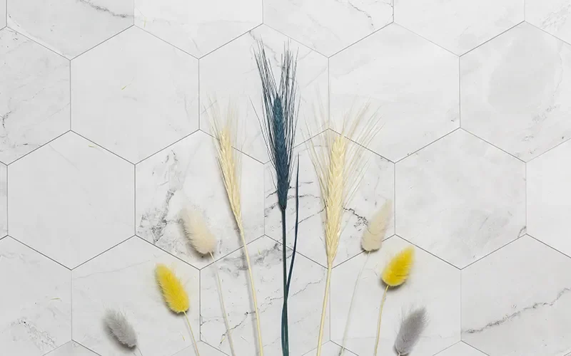 white dolomite tile in bathroom