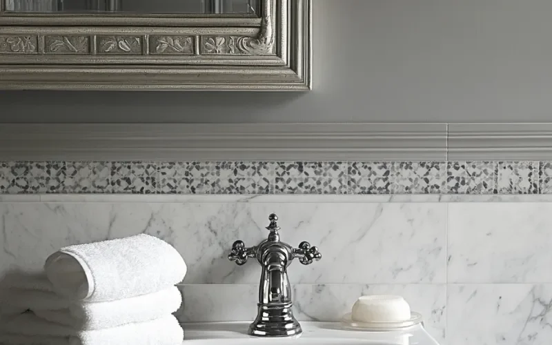 mosaic tile design in bathroom white dolomite