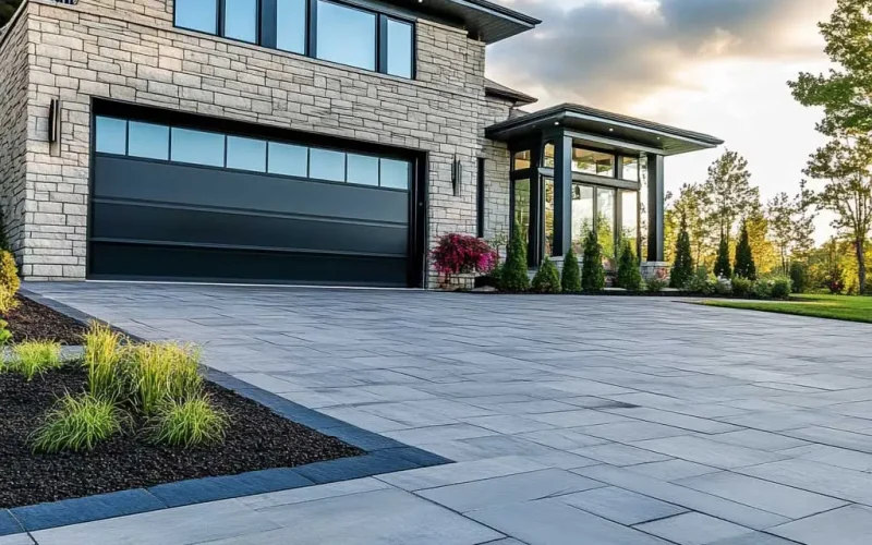 Concrete pavers used in a driveway, showcasing durability and modern design.
