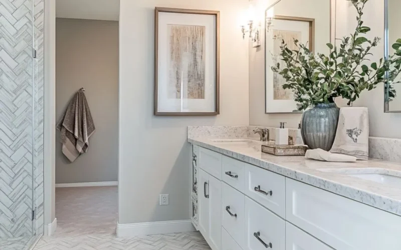 white dolamite mosaic bathroom design